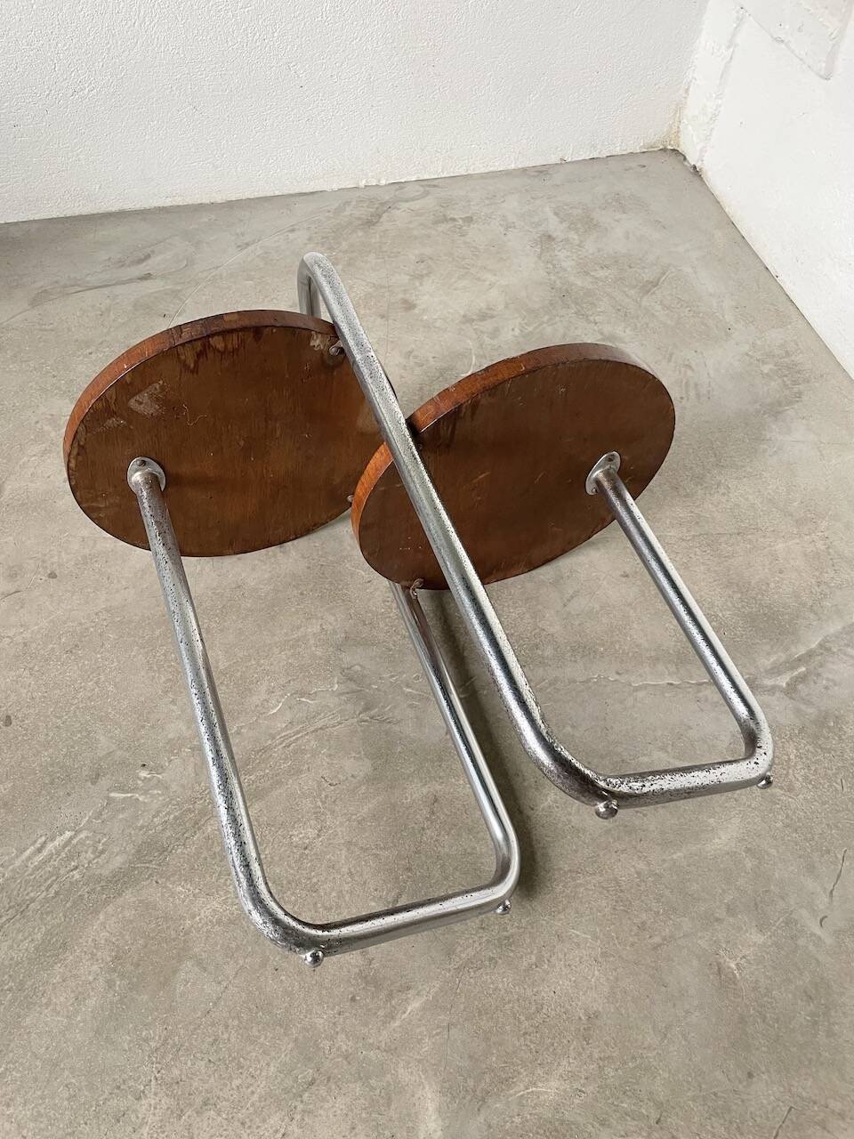 Sellette console art déco Bauhaus bois et chrome
