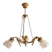 Lustre bronze doré chérubins musiciens style louis xv vintage - éclairage