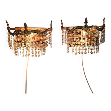 2 Strass wall lamps- gilded- 60's