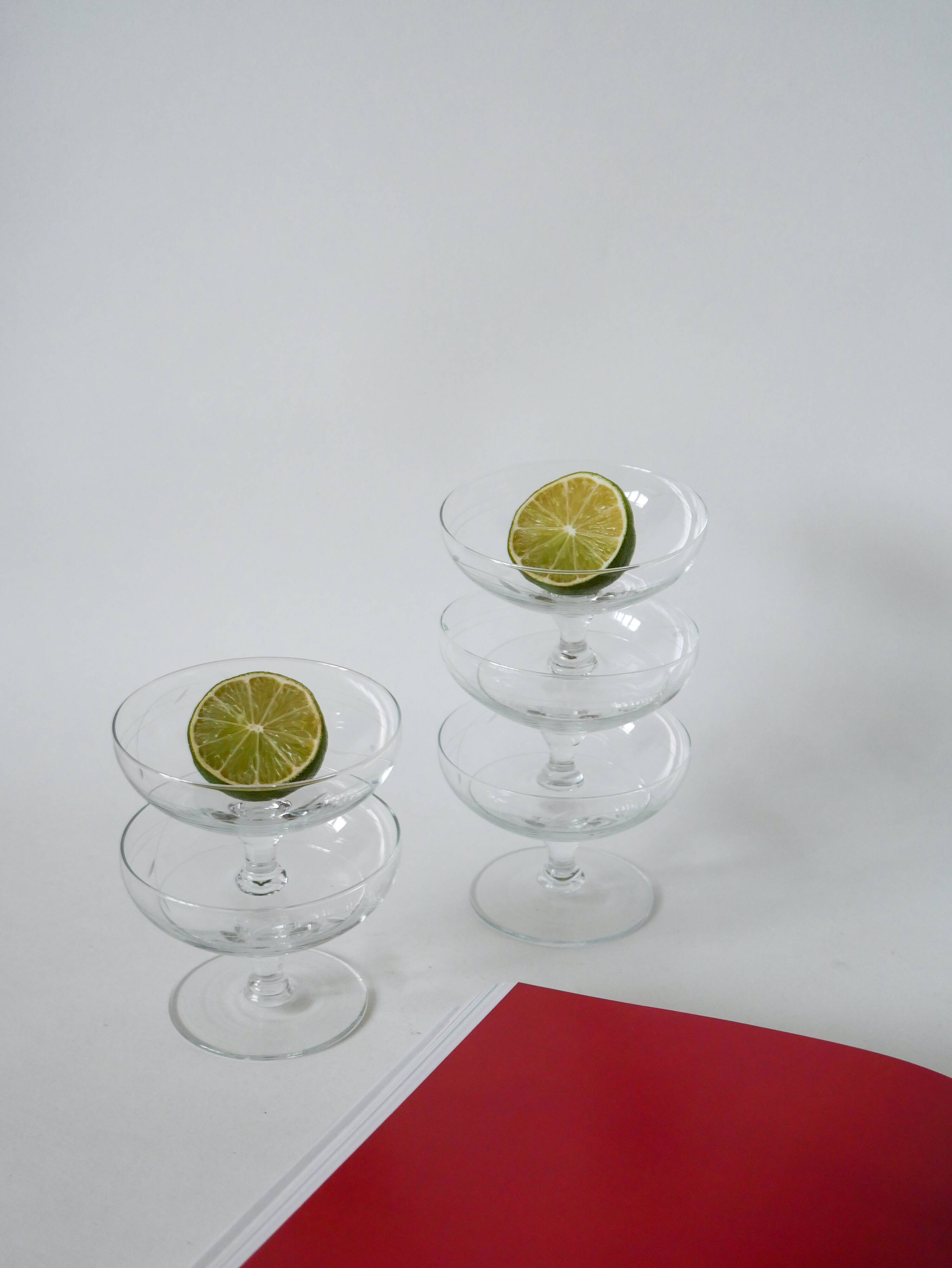 set of 5 engraved crystal champagne glasses 1950 9 x 6.5 cm