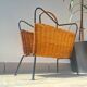Vintage wicker and metal magazine rack 1970