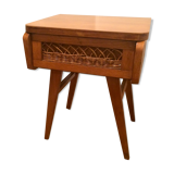 Vintage bedside table wood and rattan