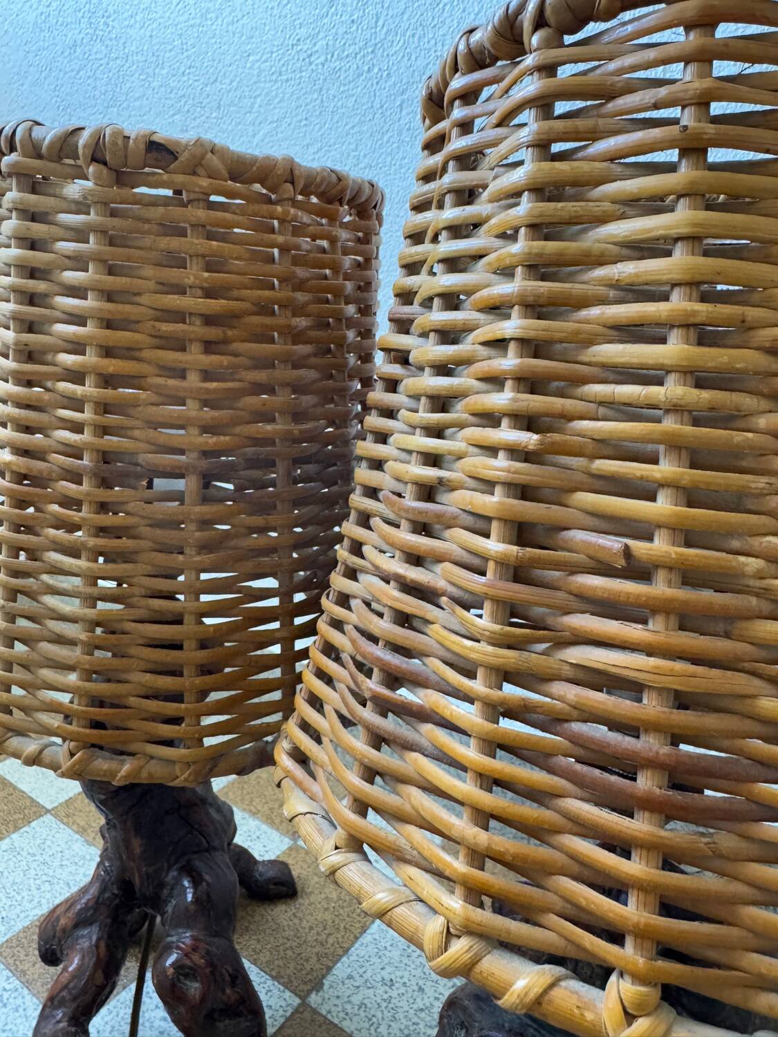 60s vine and rattan lamps (X2)