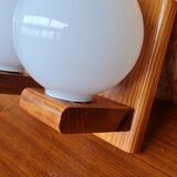 Pair of pine and opaline wall lamps