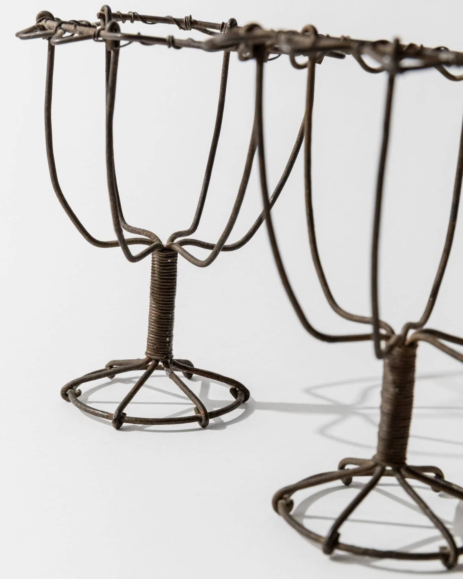 Lot of 2 antique wire candlesticks, 1850s.