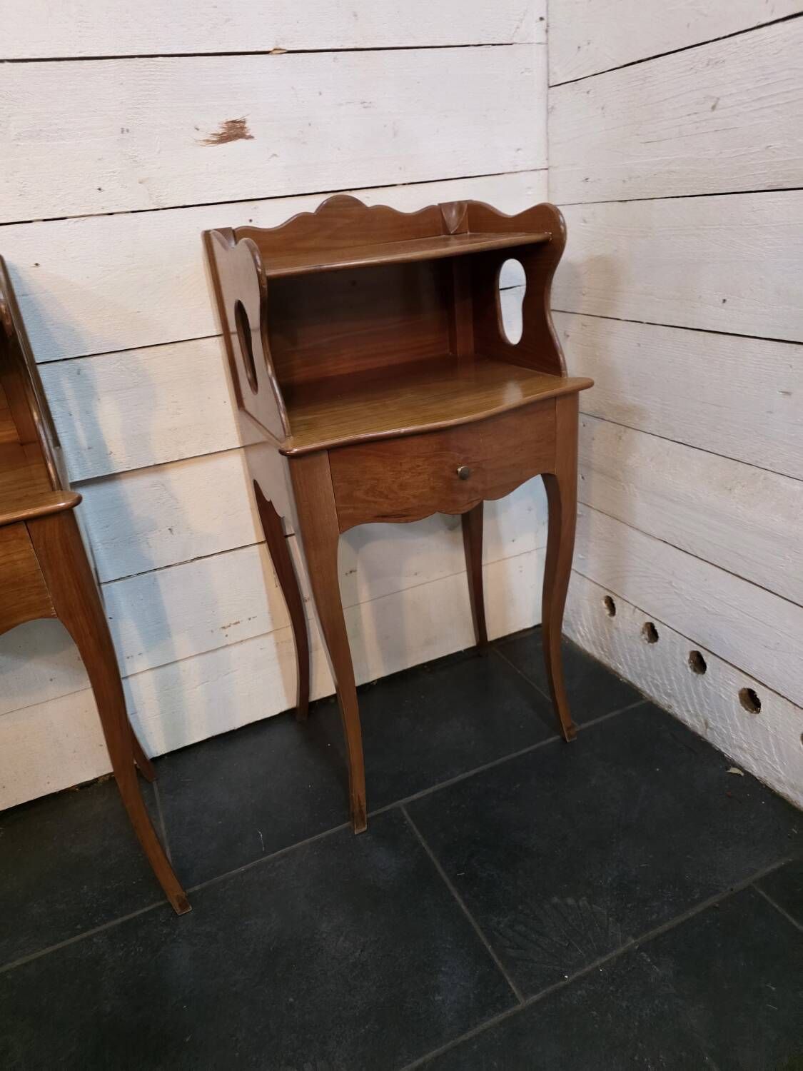 Pair of Louis XV style curved bedside tables in cherry wood
