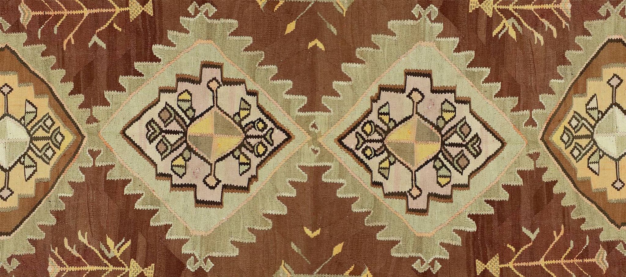 Grand Turkish Kilim Yoruk Vintage 174x435 cm Geometric Handwoven