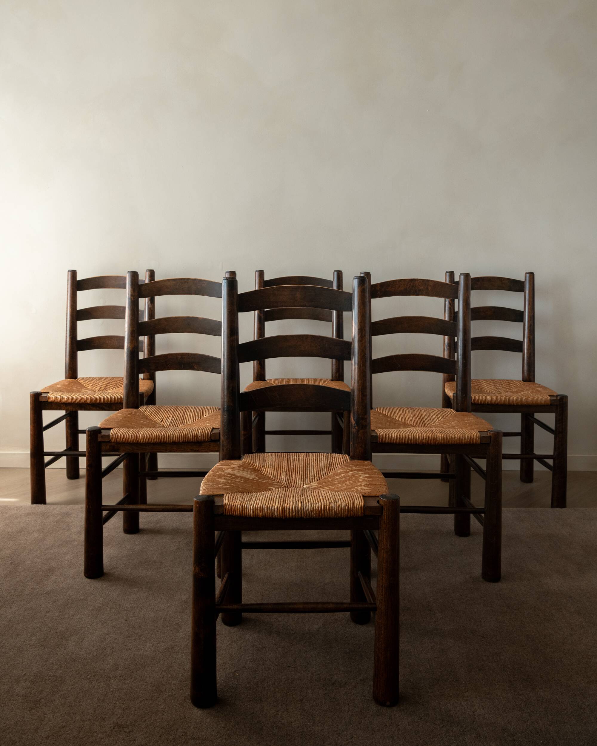Vintage French Brutalist Dining Chairs by Georges Robert, 1950s, Set of 6