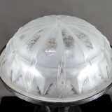 Important Art Deco Wrought Iron Lamp with Starry Glass Dome, c. 1930