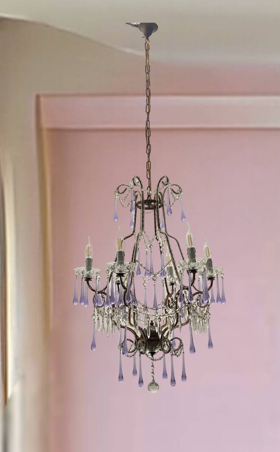 Crystal beaded murano glass chandelier 1960’s