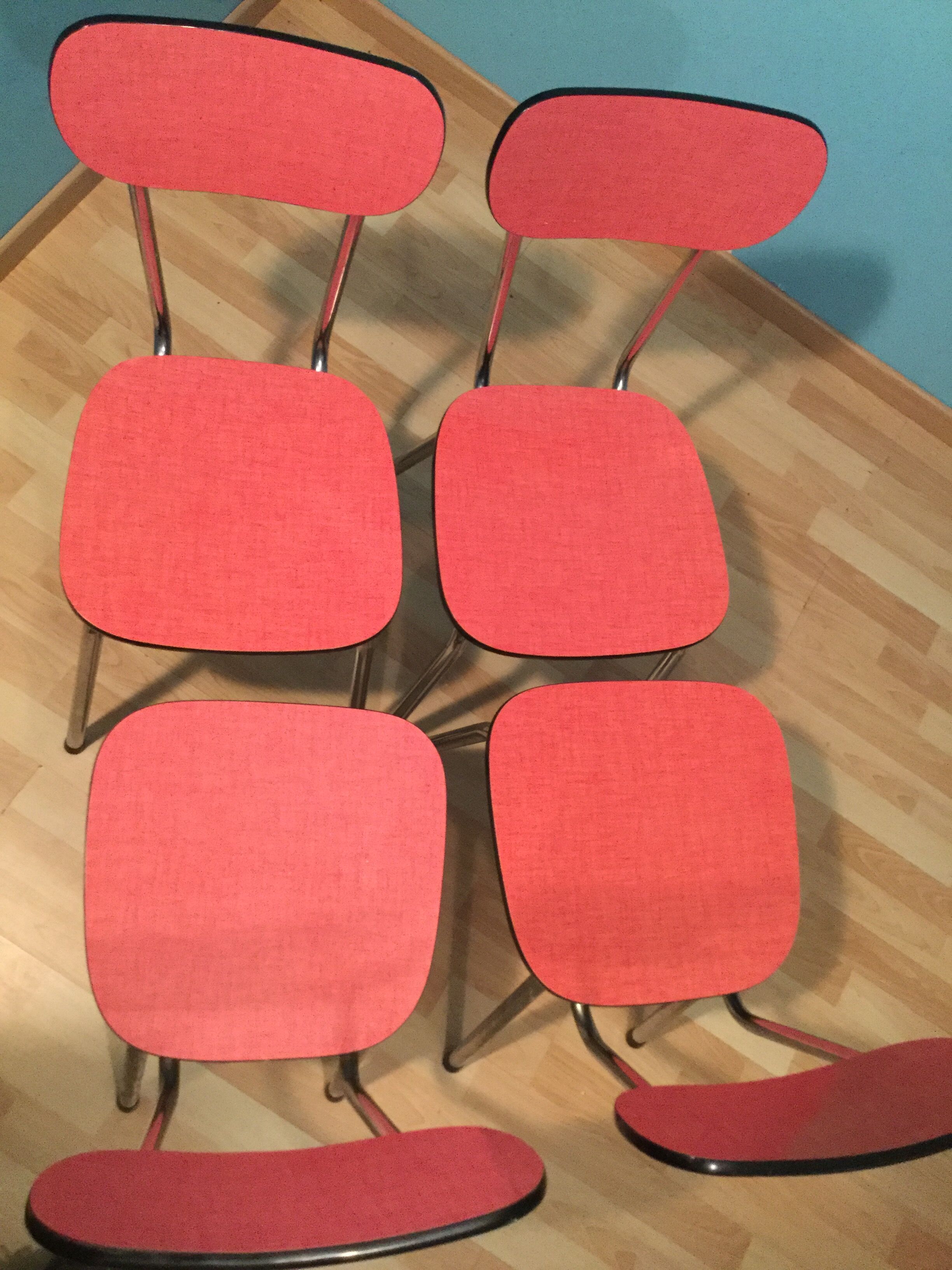 Series of 4 vintage chairs in red Formica year 1960