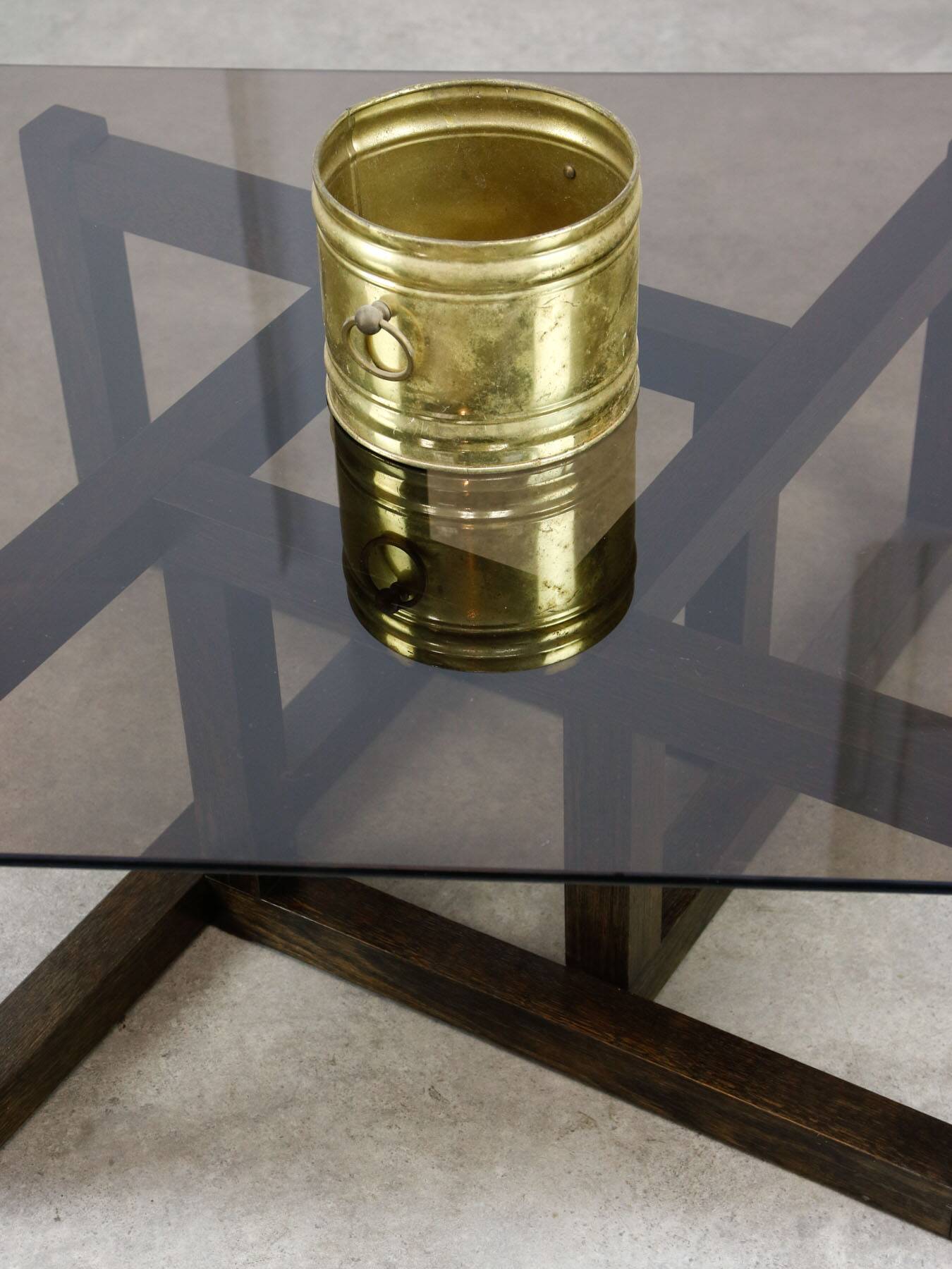 Italian Wooden & Smoked Glass Coffee Table, 60s