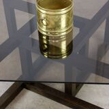 Italian Wooden & Smoked Glass Coffee Table, 60s