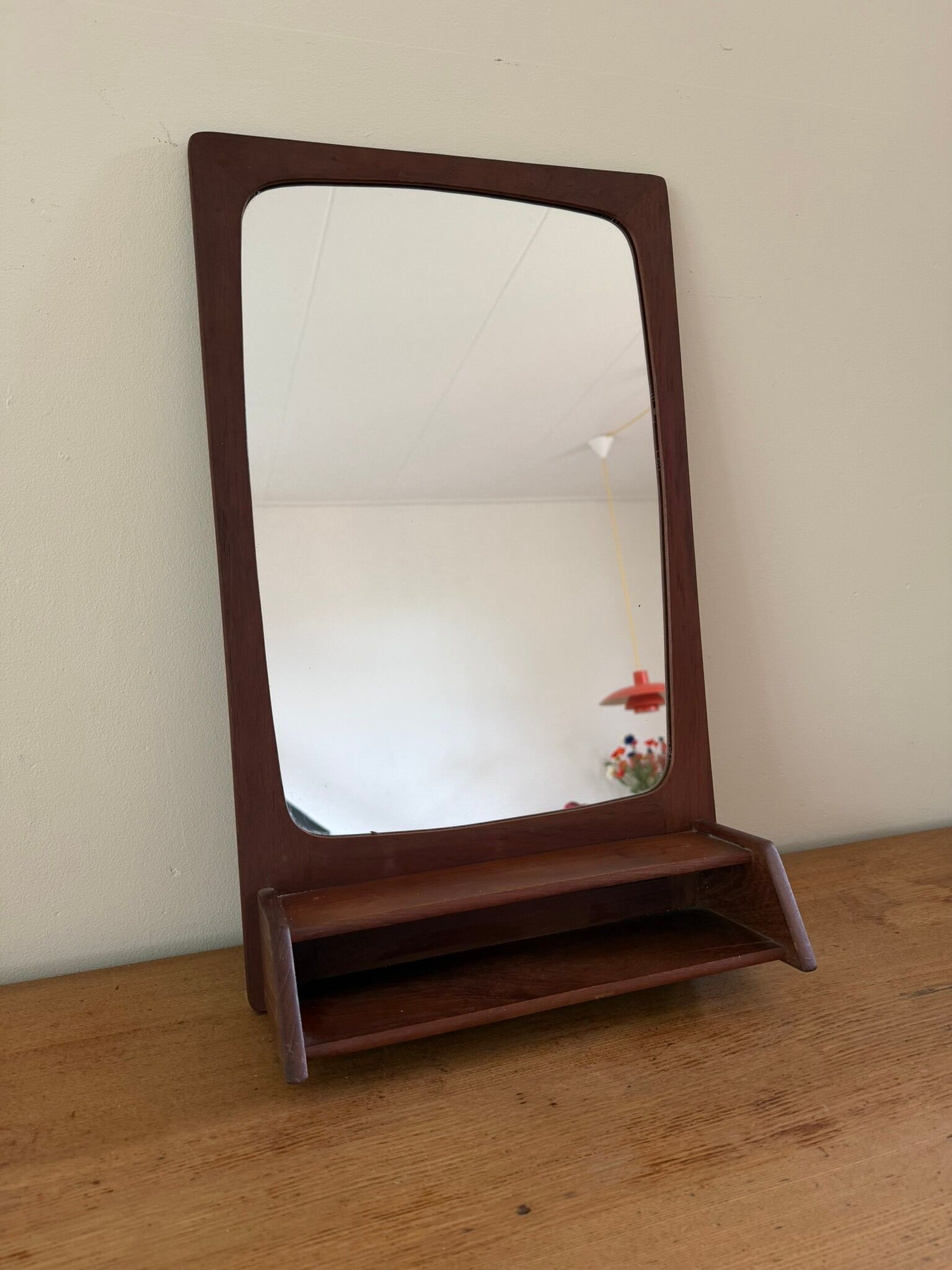 Vintage Danish teak mirror with shelf - midcentury mirror