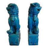 Paire de chiens fu en porcelaine - bleu