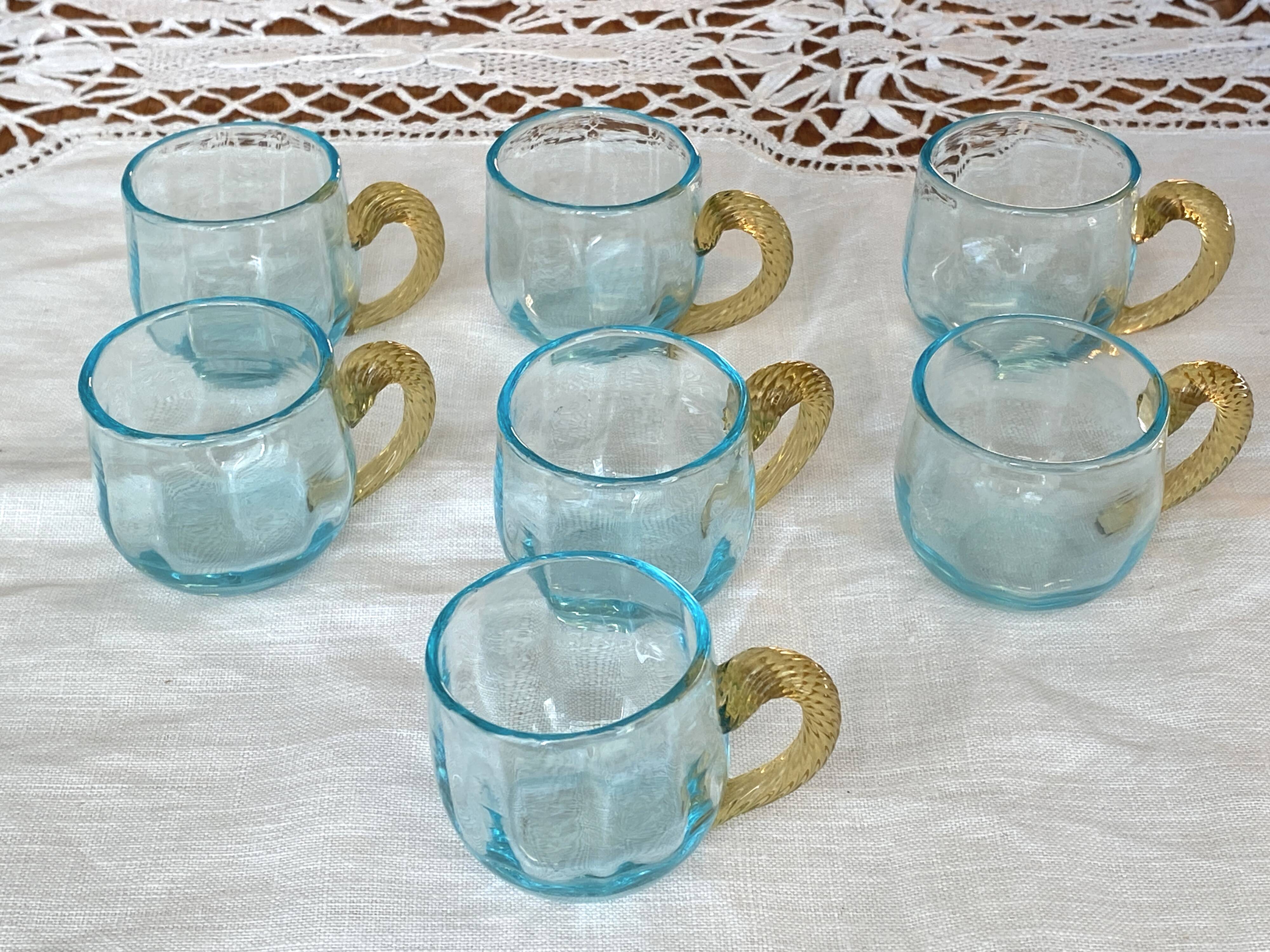 Antique Georges Sand blue and amber liqueur set - 12 glasses and tray