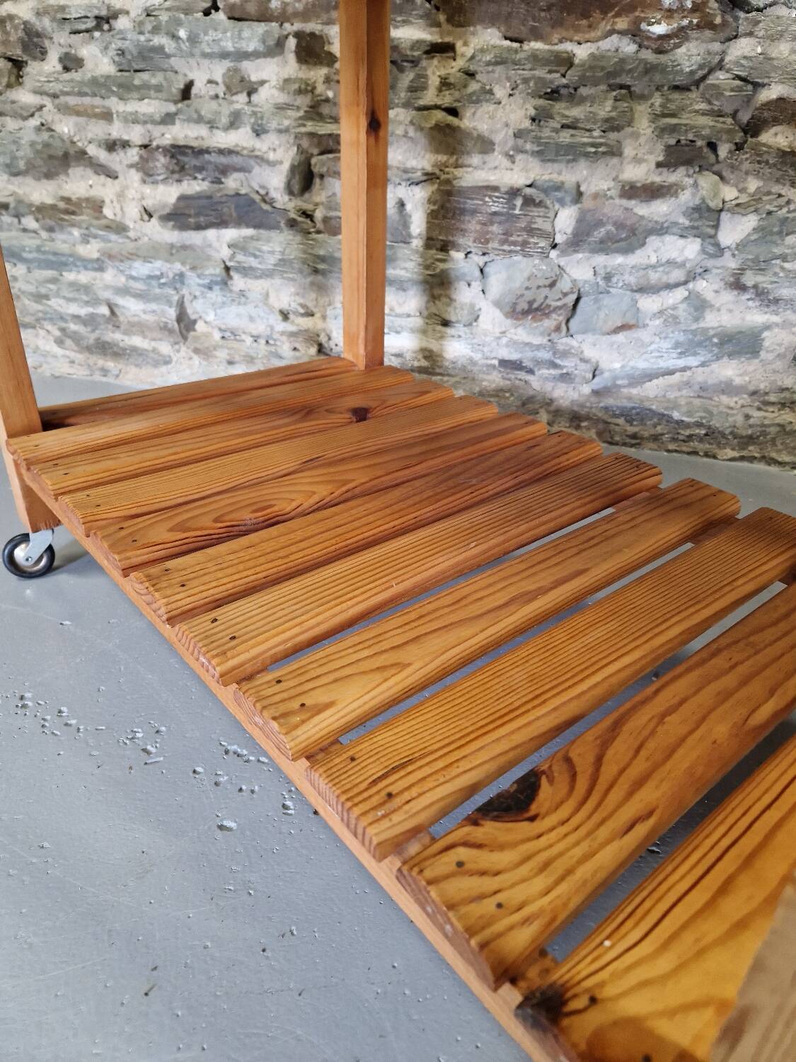Old vintage pine serving trolley
