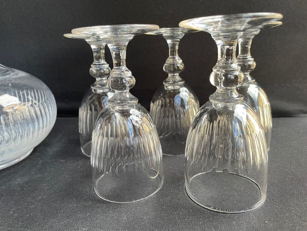 Decanter and 6 crystal cut glasses XIXth