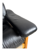 Vintage 1970s Italian Armchair by Poltrona Munari — Black Leather with Pine Wood Frame