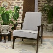 Pair of Henryk Lis armchairs 300-190s 1970s reupholstered gray textured fabric.
