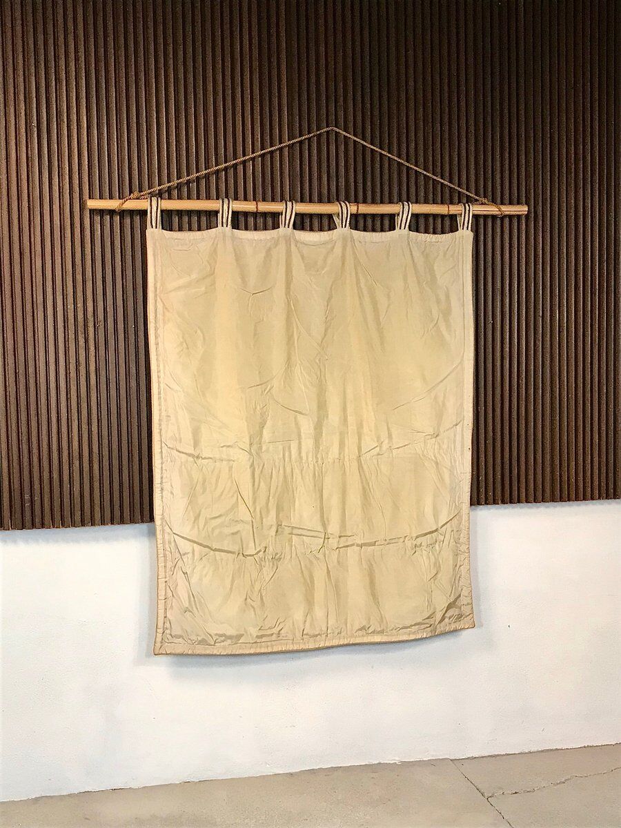 Tapestry wall hanging with sailing boats motif on bamboo rod, Italy 1940s
