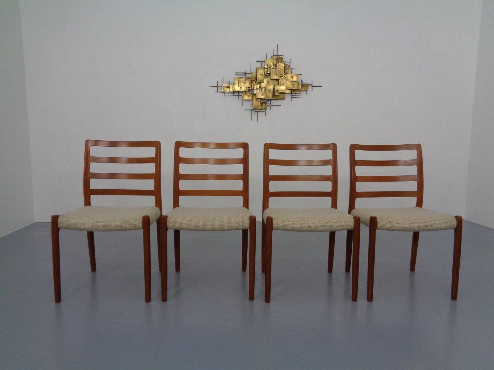 Vintage Danish 85 Dining Chairs in Teak and Wool by Niels Otto Møller for J.L. Møllers, 1960s, Set of 4