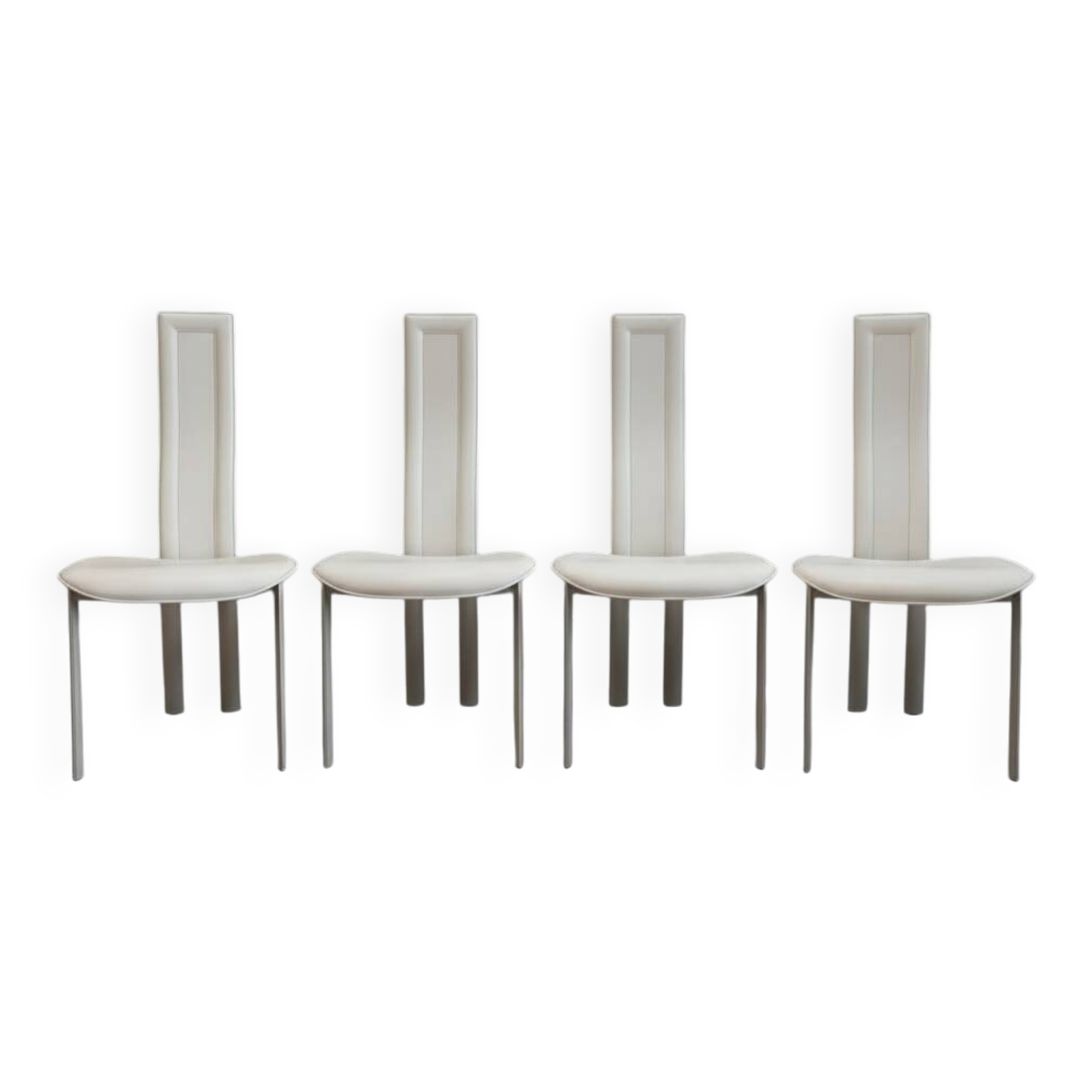 Set of 4 Cattelan Italia white leather chairs from the 1980s, vintage Italian design
