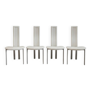 Lot 4 chaises Cattelan Italia cuir blanc années 80, Design italien vintage