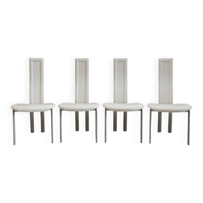 Lot 4 chaises Cattelan Italia cuir blanc années 80, Design italien vintage