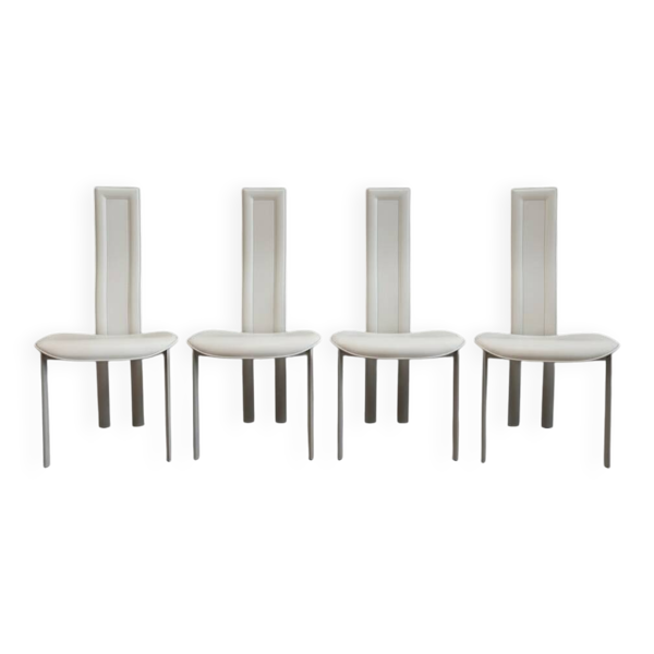 Lot 4 chaises Cattelan Italia cuir blanc années 80, Design italien vintage — Beyit