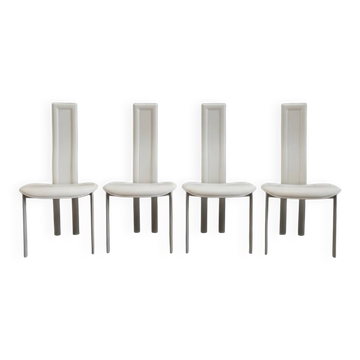 Lot 4 chaises Cattelan Italia cuir blanc années 80, Design italien vintage