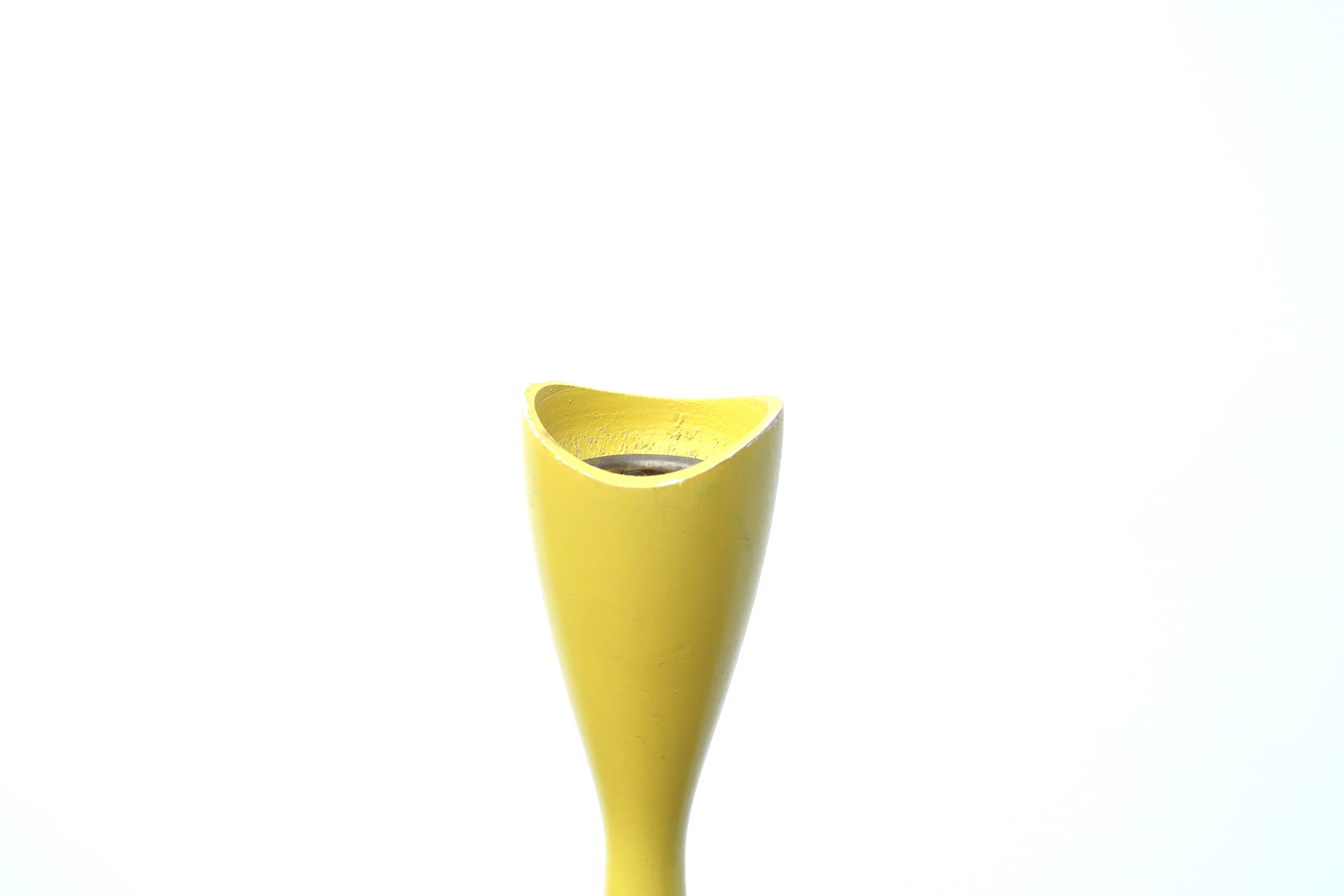 Vintage yellow wooden Scandinavian candle holder