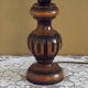 French Mid Century Round Turned Wood Table Lamp Cream Fringed Shade 5573