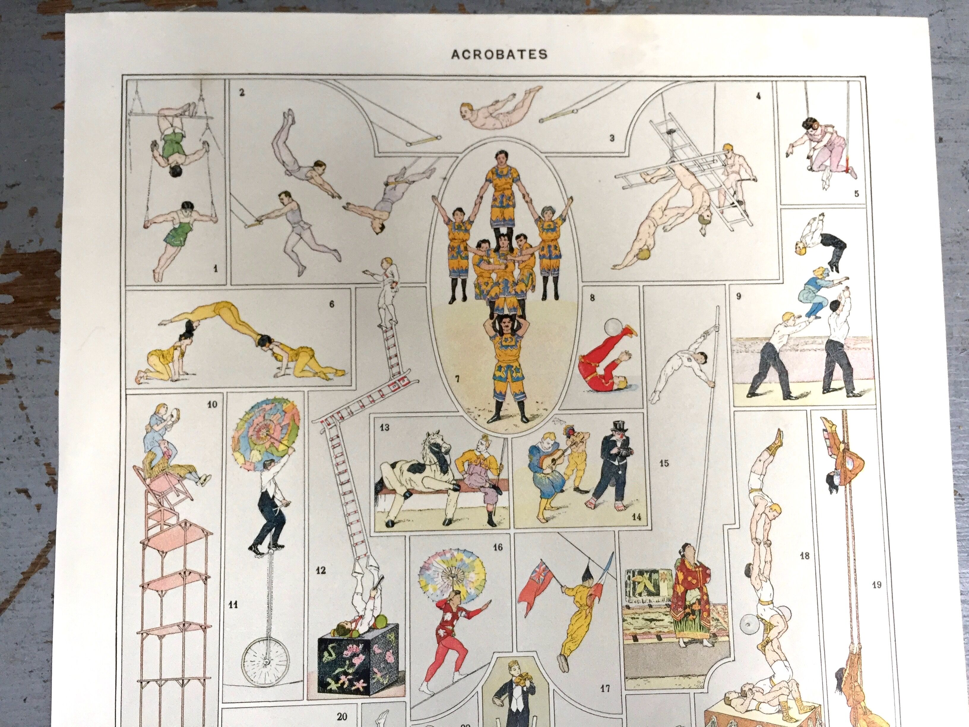 Old illustration JM Vesque "Acrobats"