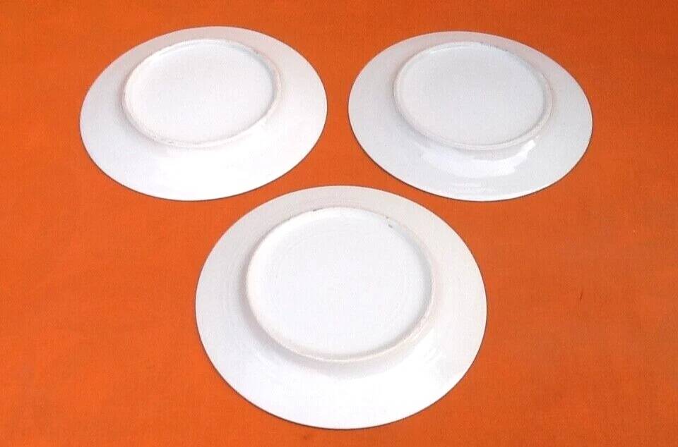 3 assiettes plates porcelaine blanche à décor de roses liseré argenté