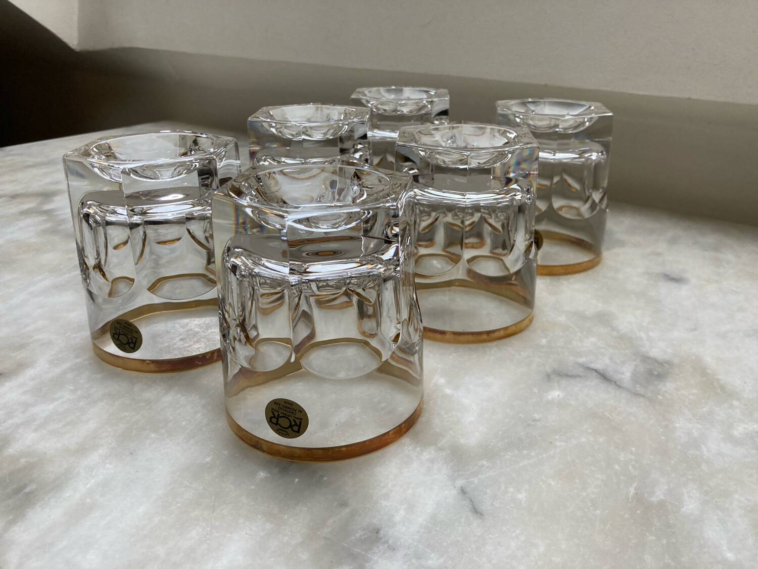 Set of 6 RCR lead crystal whisky glasses, 24% ABV, Italy