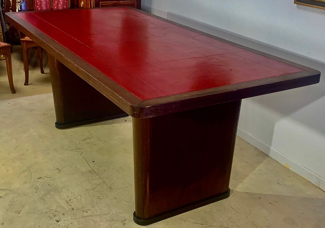 Bureau époque art déco , palissandre, cuir rouge hermes