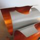 Applique double en acier brossé et acier anodisé orange 1970