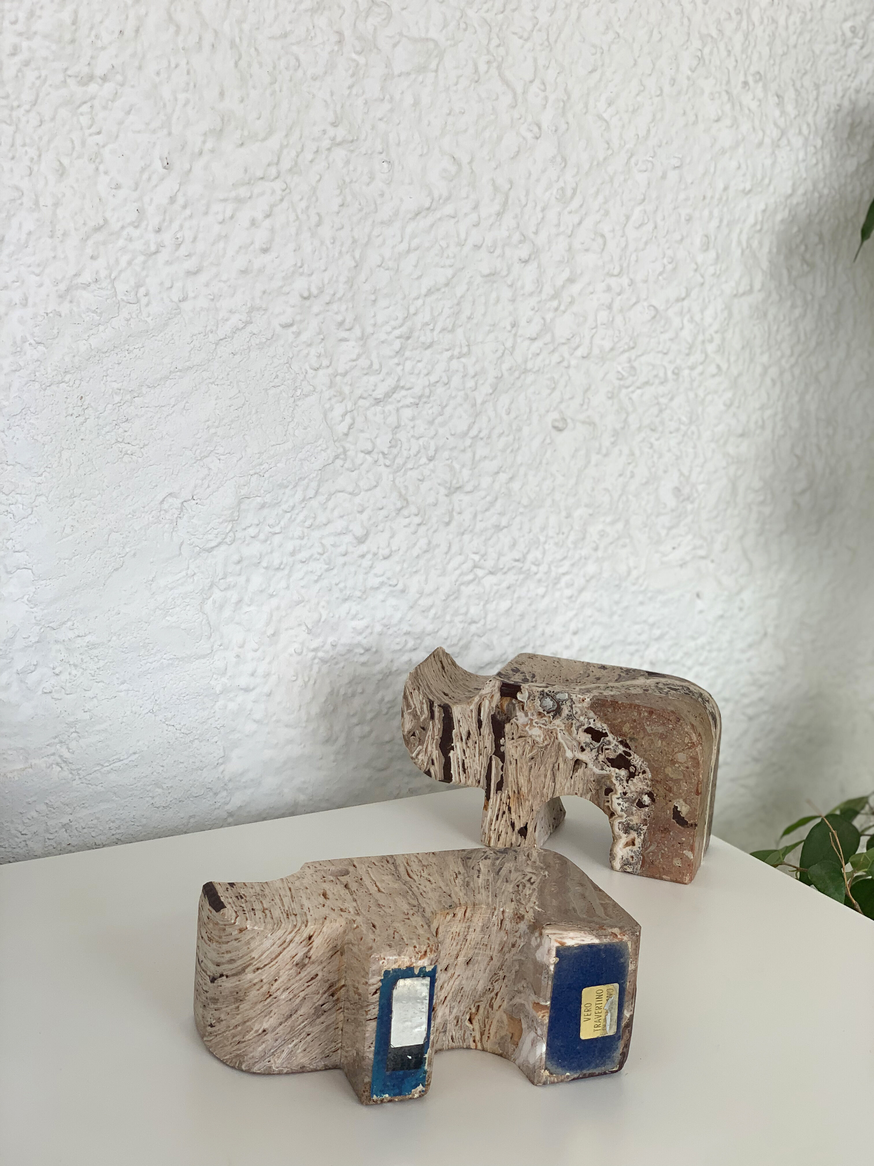 Pair of travertine rhinoceros bookends by Fratelli Mannelli, 1970s