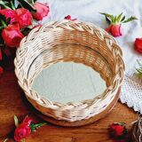 Woven wicker mirror tray