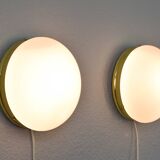Mid Century Spanish Modern Brass and Opaline Glass Sconces Metalarte 70s