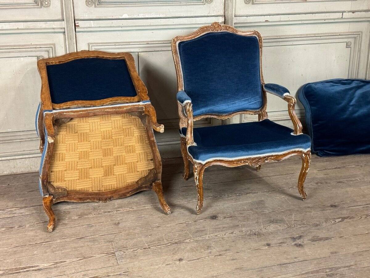 Pair Of Armchairs For Queen Louis XV, Carved “oak” Wood 18th Century