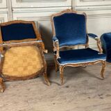 Pair Of Armchairs For Queen Louis XV, Carved “oak” Wood 18th Century