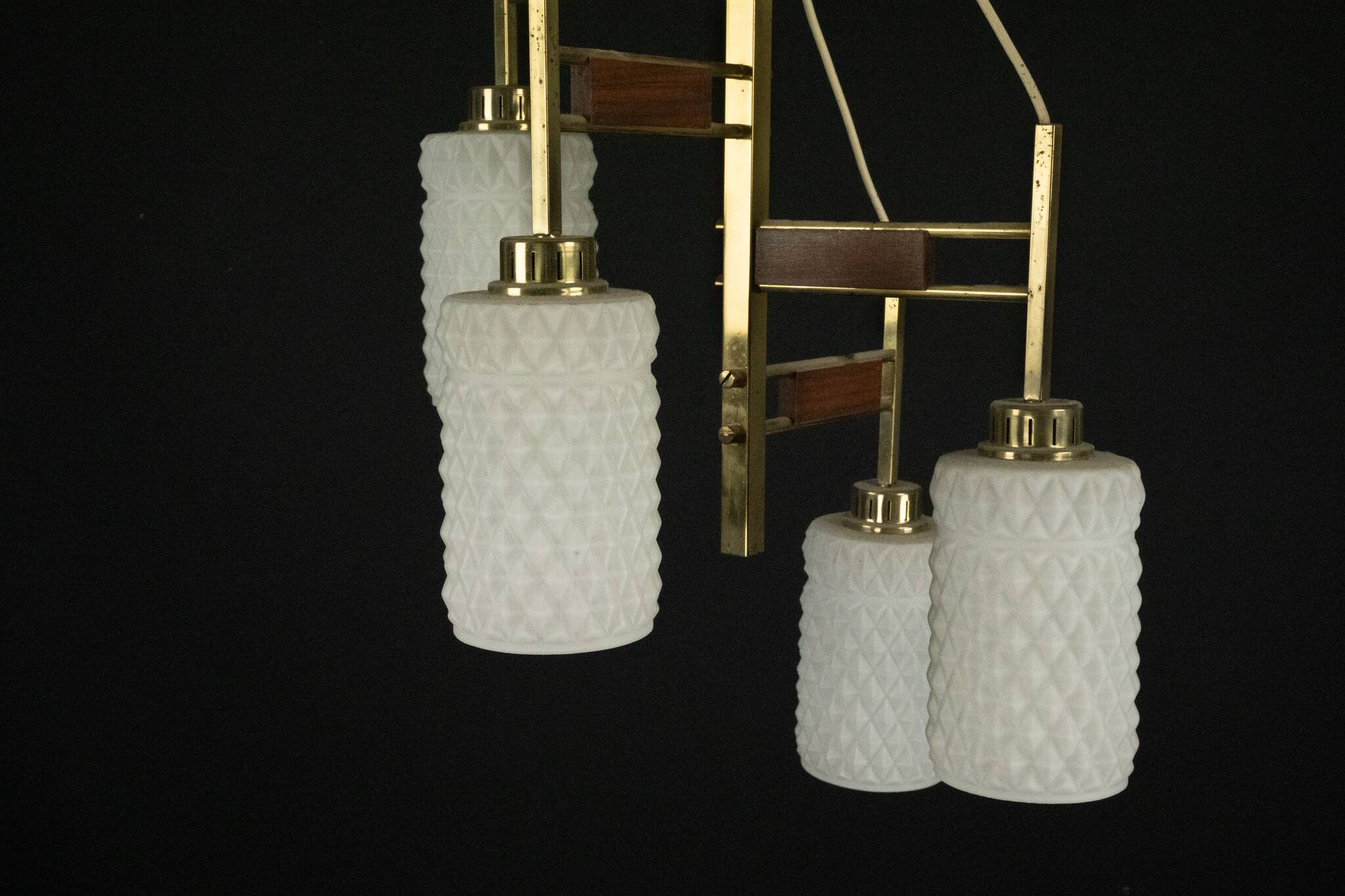 Mid-Century Modern Brass & Glass Chandelier