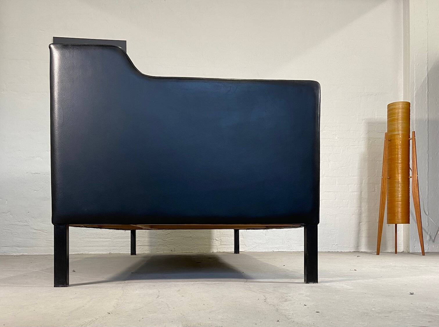 Vintage danish black leather 3 person stouby sofa