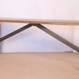 Old Burmese teak bench with wrought iron base