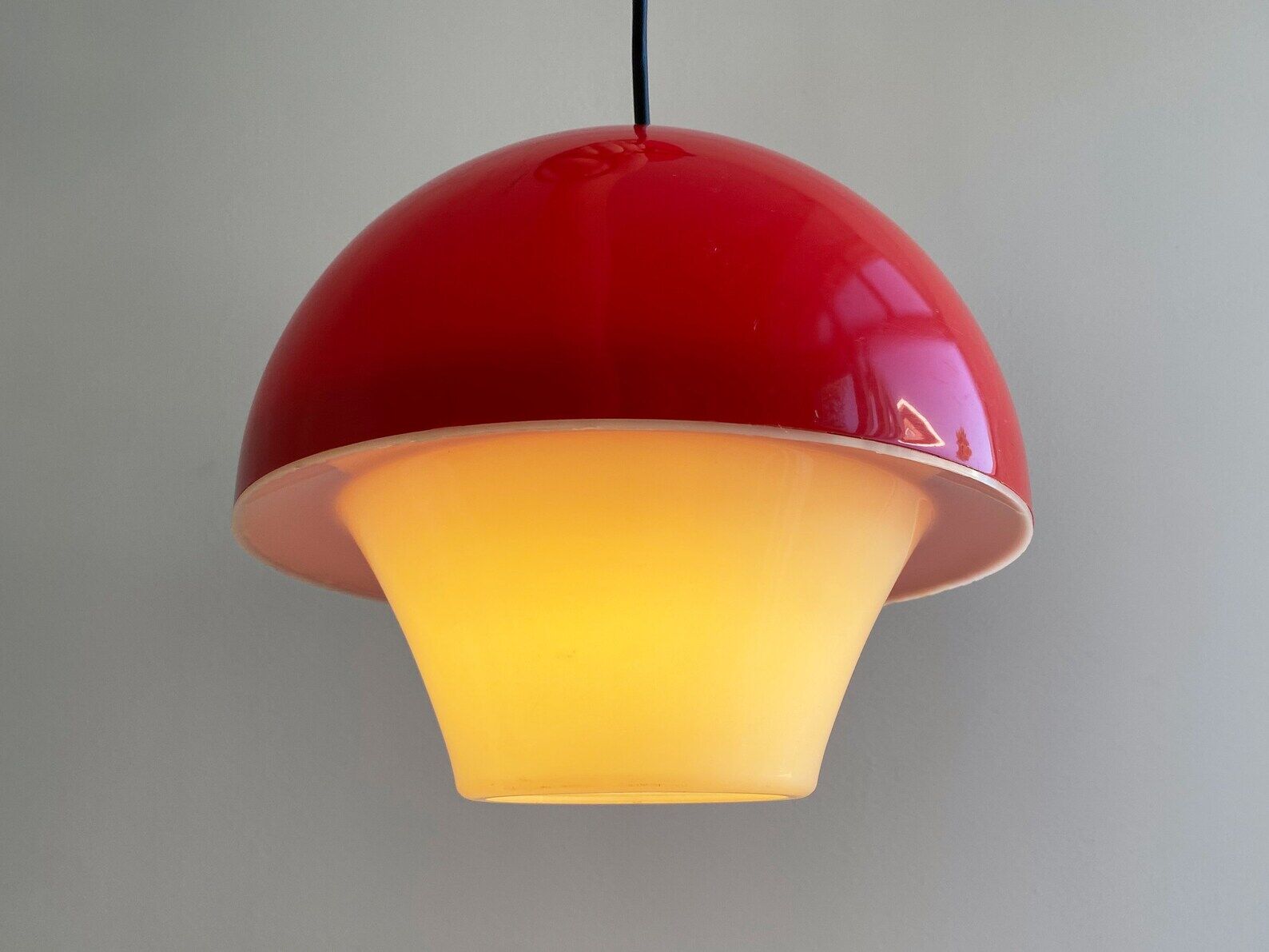 Scandinavian red & white vintage plastic hanging lamp