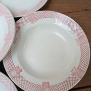 6 assiettes creuses Longwy modèle Toulouse bordure rose terre de fer