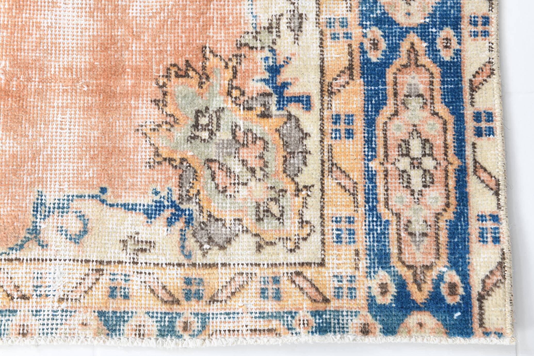 3x6 Rug For Living Room Pale Orange Blue Handmade Turkish Rug, 104x176Cm