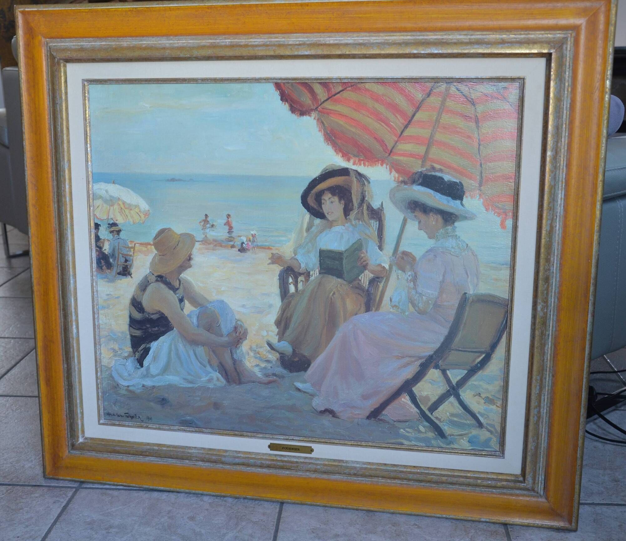 Painting beach scene by Alfred Victor Fournier 1909